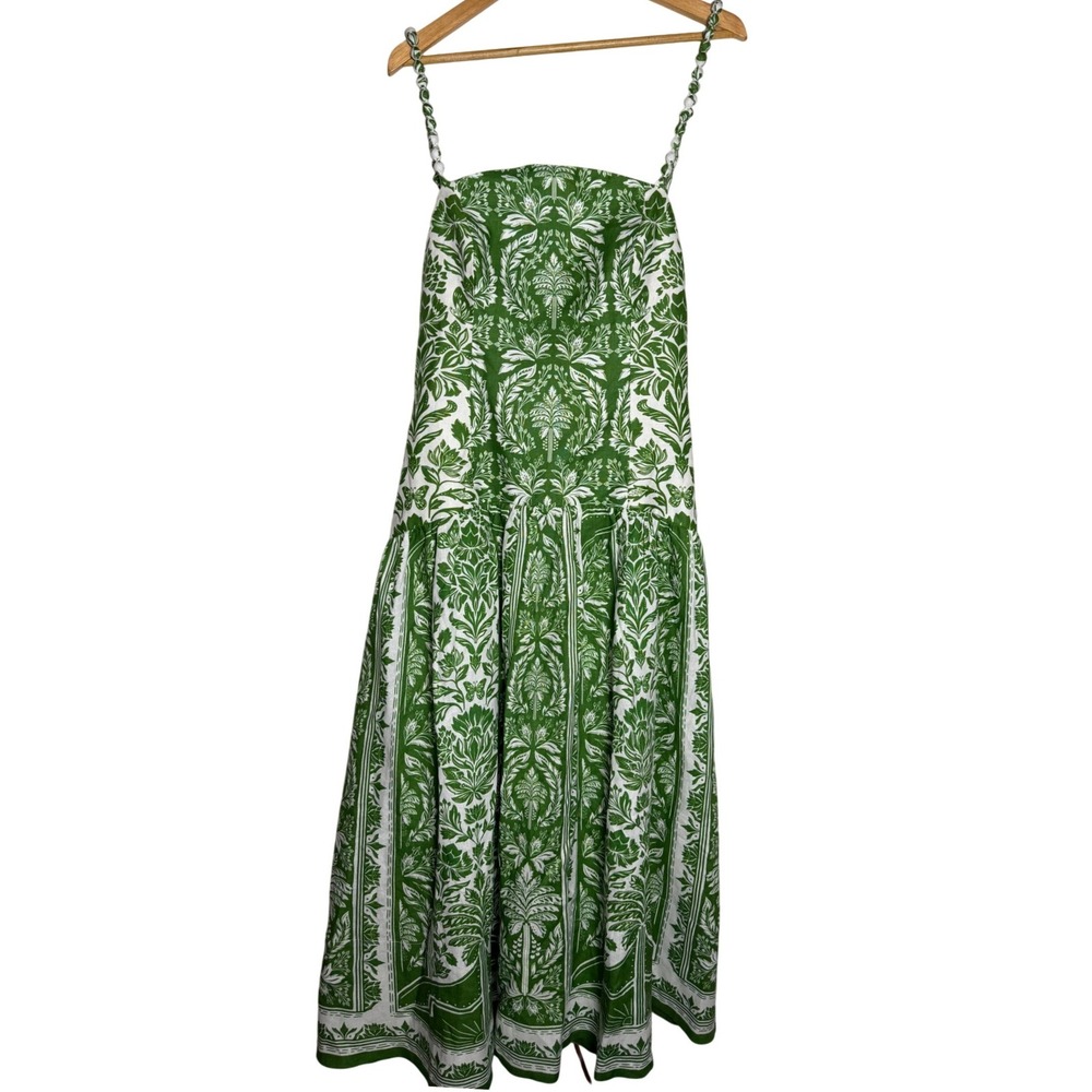 Farm Rio Linen Midi Dress Womens XL Delicate Tapestry Green Back Cutout NEW - Picture 3 of 6